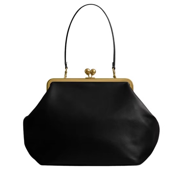 Coach Handbags - Coach Large Kiss Glovertanned Framed Bag, Dark Brown, NEW